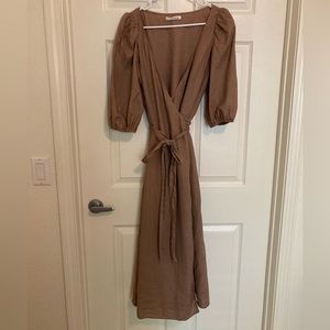 Reformation Linen Puff Sleeve Wrap Maxi Dress